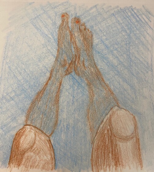 Legs soaking in the water - drawing in colored pencil