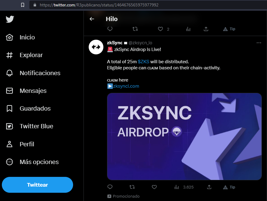 Scam paid ad on Twitter