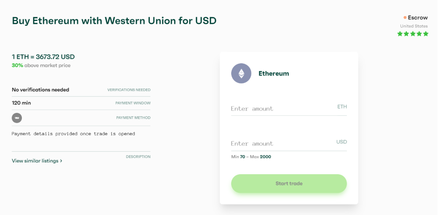 Buy Ethereum with Western Union for USD at Bitvalve