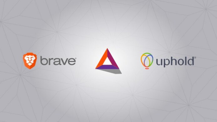 Brave and Uphold logo over a grey background