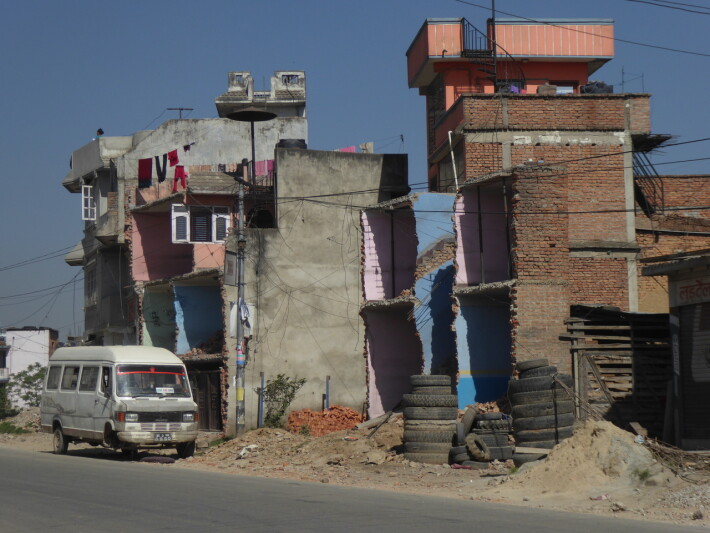 Houses destroyed by the earthquake