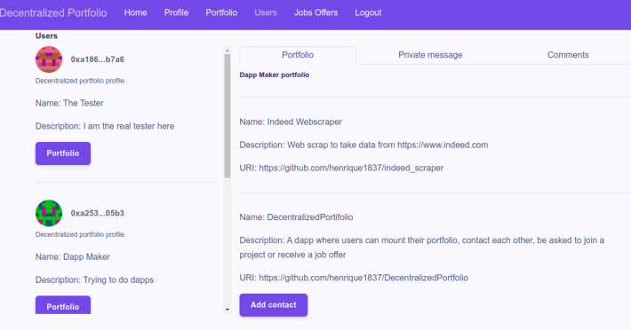 Users section loged in