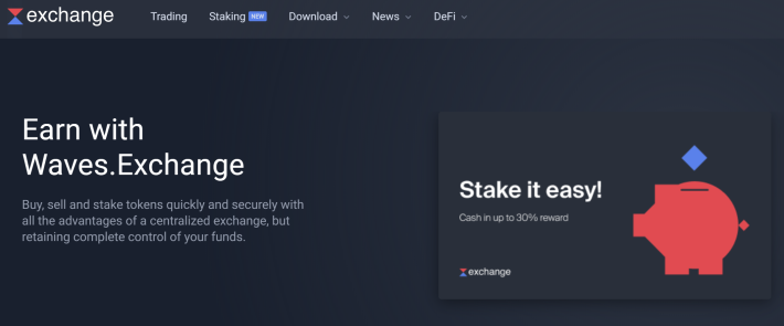 Waves Exchange - find Staking menu or click staking banner