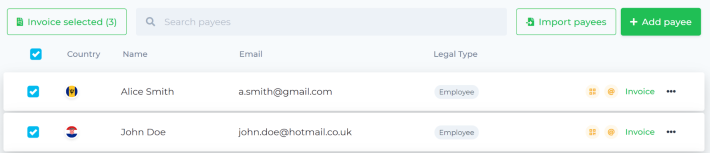 Invoice selected payees