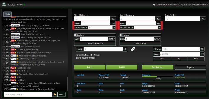 Screencap of dice game autobet parameters!