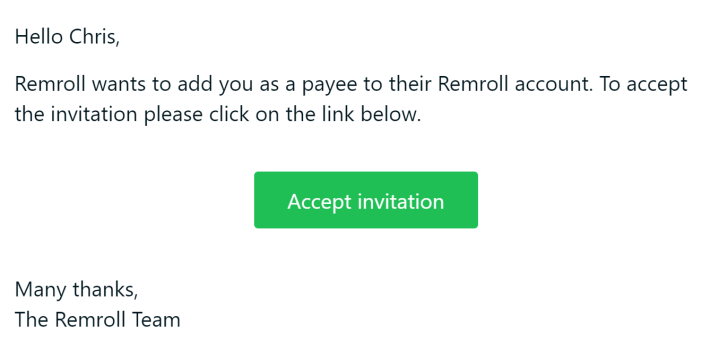 Accept invitation to become a payee