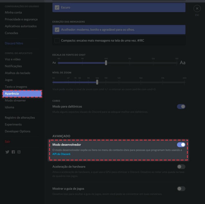 Discord developer mode