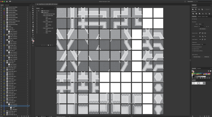 The one hundred artboards with hexagonal grid textures in Illustrator