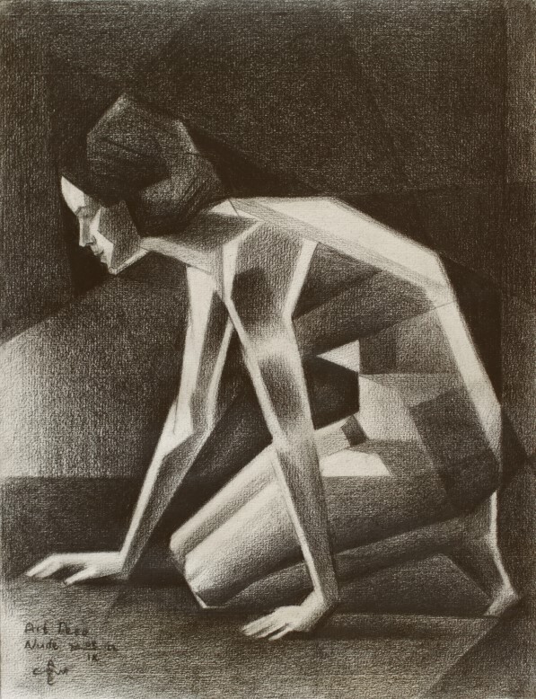 cubist art deco nude graphite pencil drawing