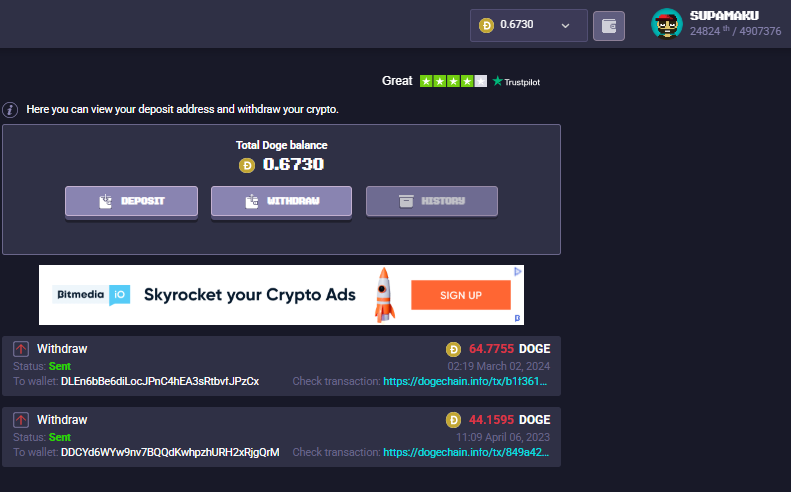 Proof of payout for DOGE