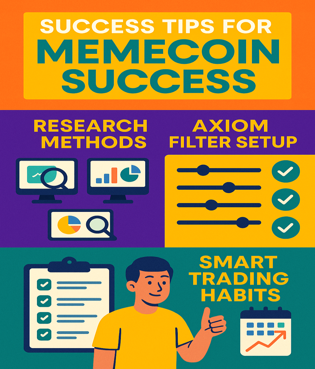 Success tips infographic for profitable memecoin trading