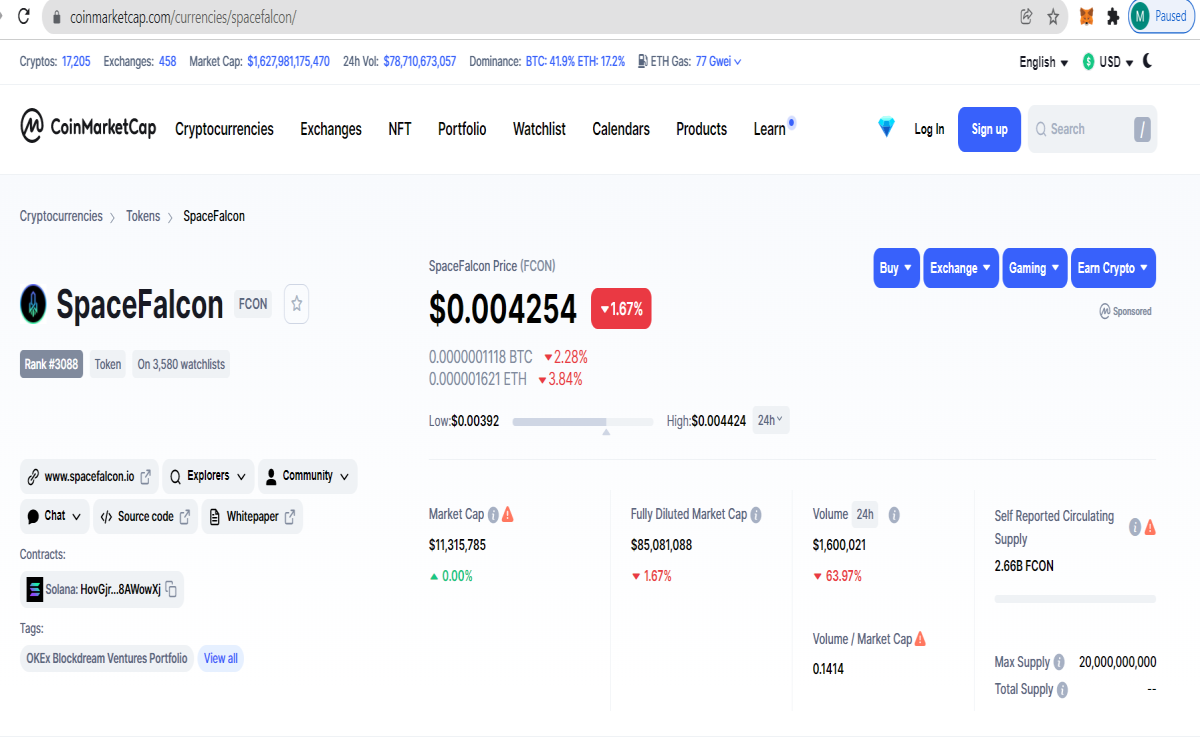 Space Falcon Marketcap