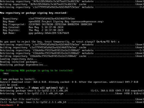 Installed tmux with zypper