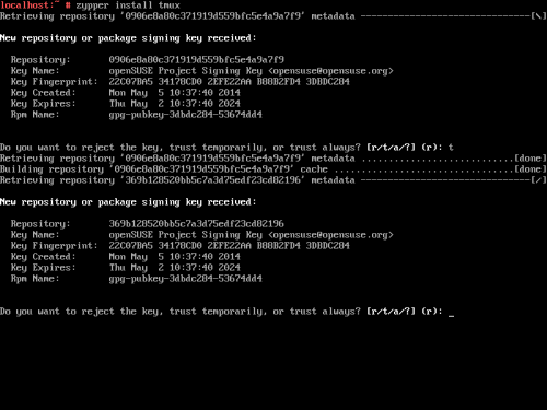 Installing tmux with zypper