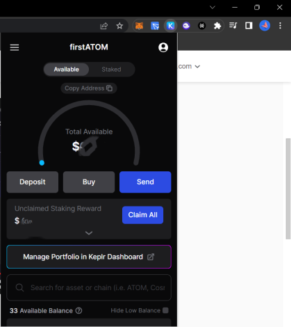 Keplr Wallet Extension View