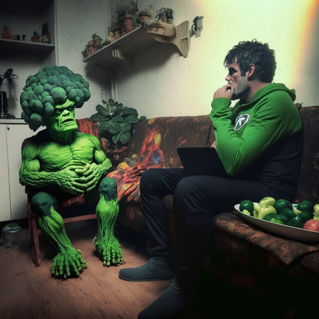 Negotiations with the Broccoli Guy AI Artwork on NFTShowroom & Artstation