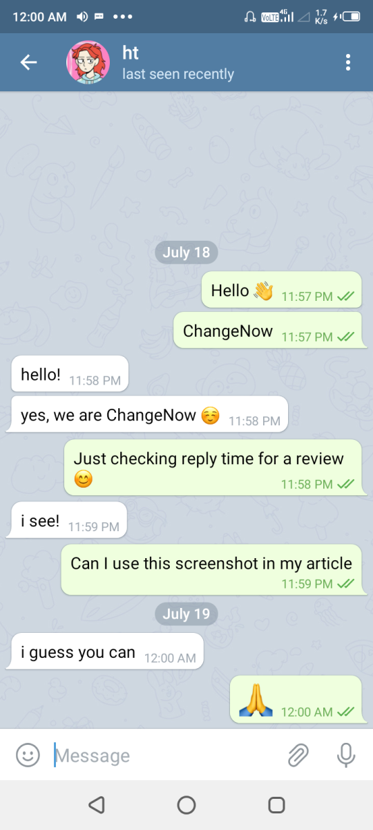 ChangeNow fast Support