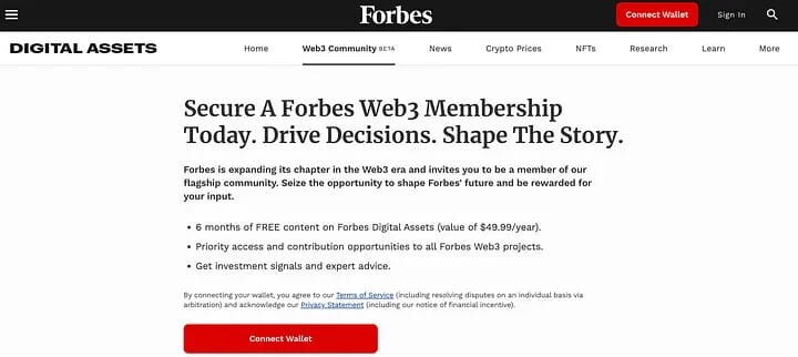 User Onboarding process for Web3 Community at Forbes
