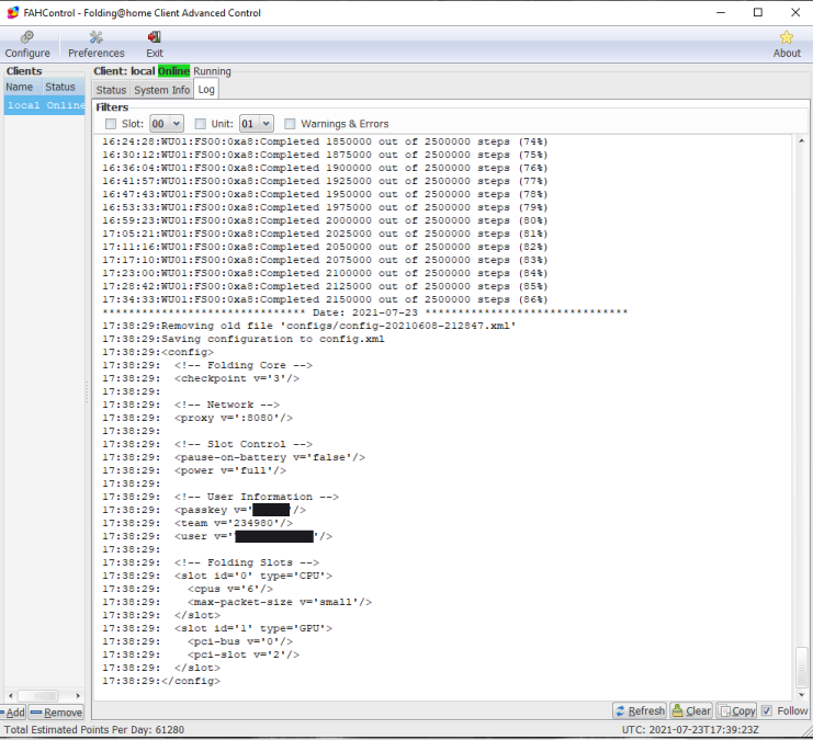 Figure 18. FAH Sample Log, my configuration.