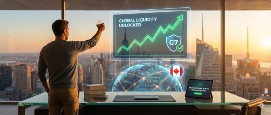 A successful Web3 founder celebrating global liquidity and Tier-1 bank approval, visualizing the ultimate reward of meeting strict crypto compliance requirements 2026 by securing a Ready-Made Canadian MSB.