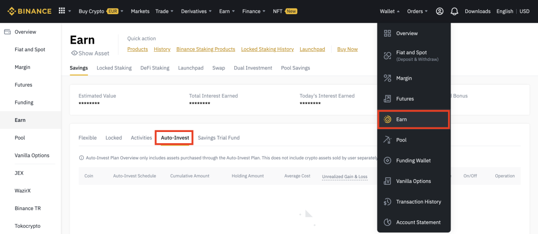 Binance Earn Wallet for Auto-Invest