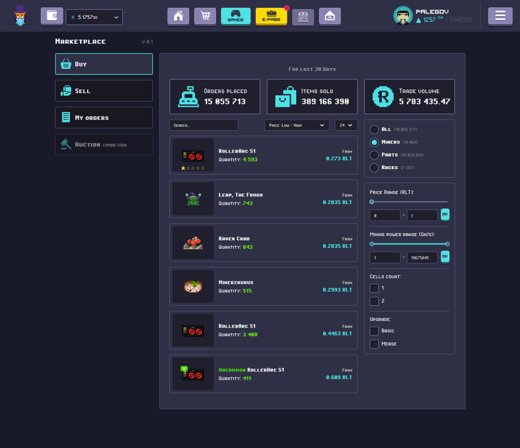 RollerCoin - Marketplace
