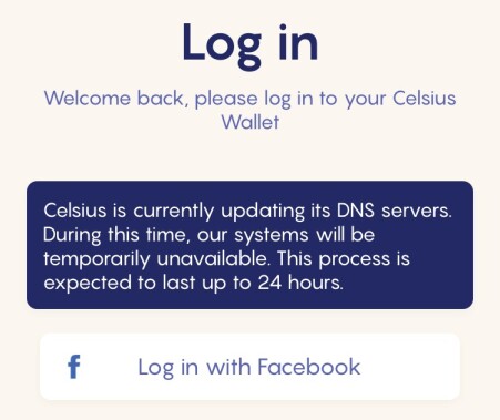Celsius login message