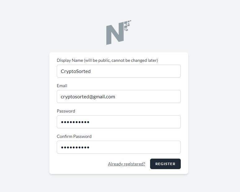noise.cash registration page