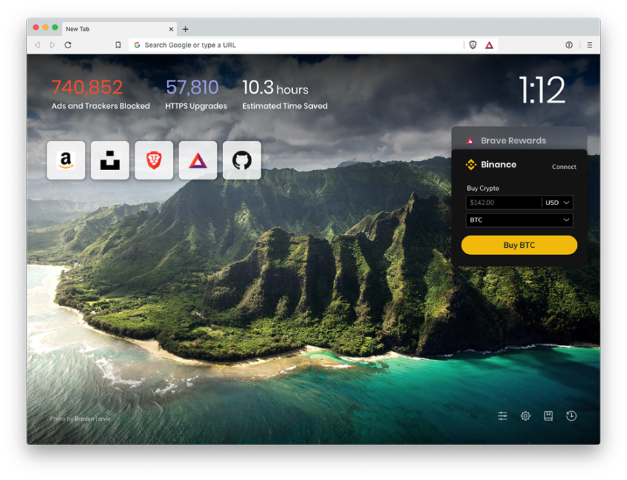 Balance widget on Brave browser new tab page