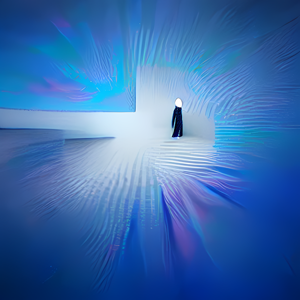 an anonymous human shape is cornered by blue