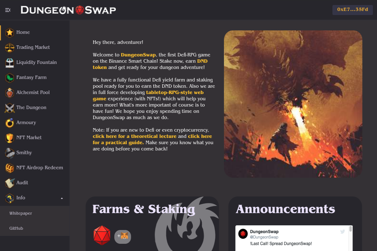 DungeonSwap homepage