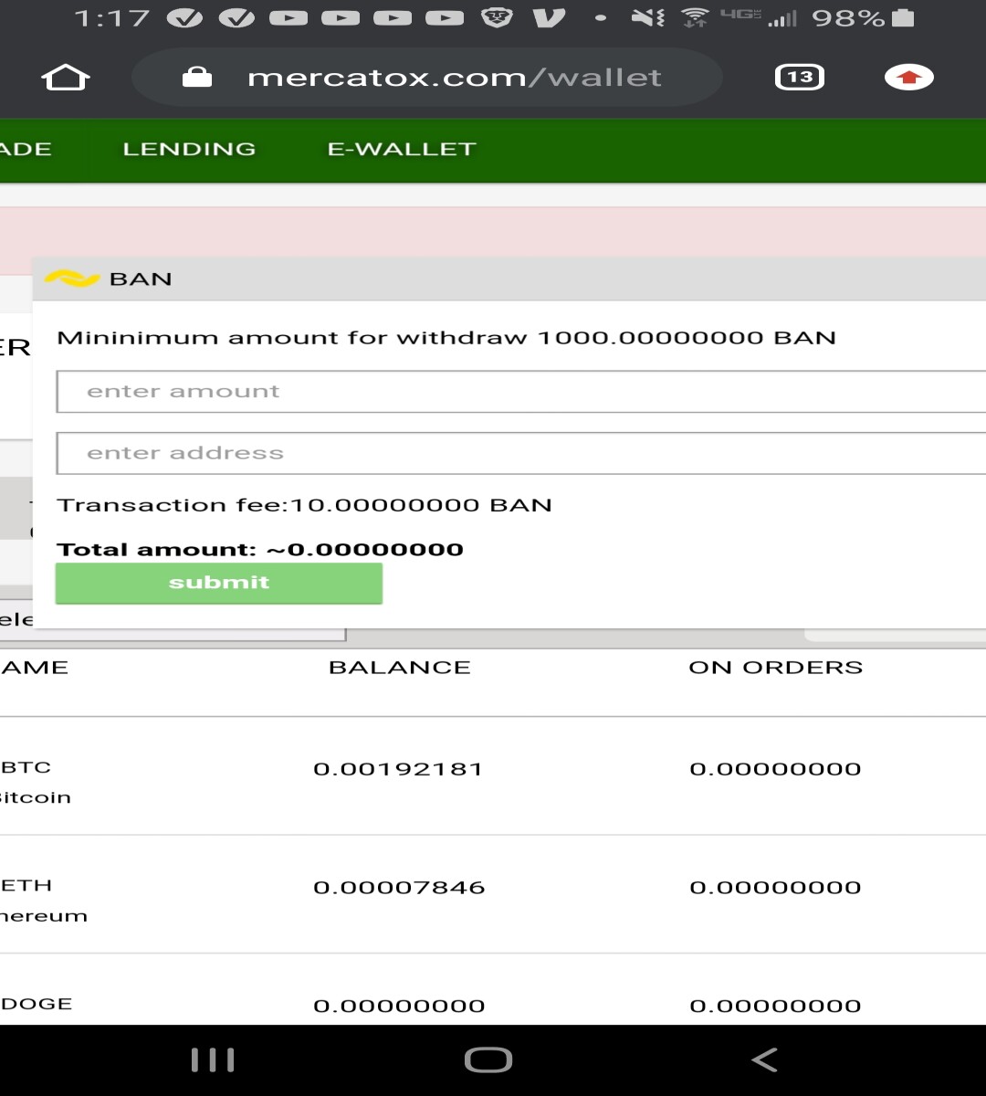 Had to move 200,000 Sats on Exchange to get 1000BAN