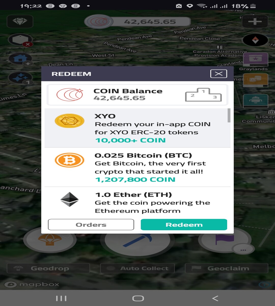 Some of redeem options on coin app