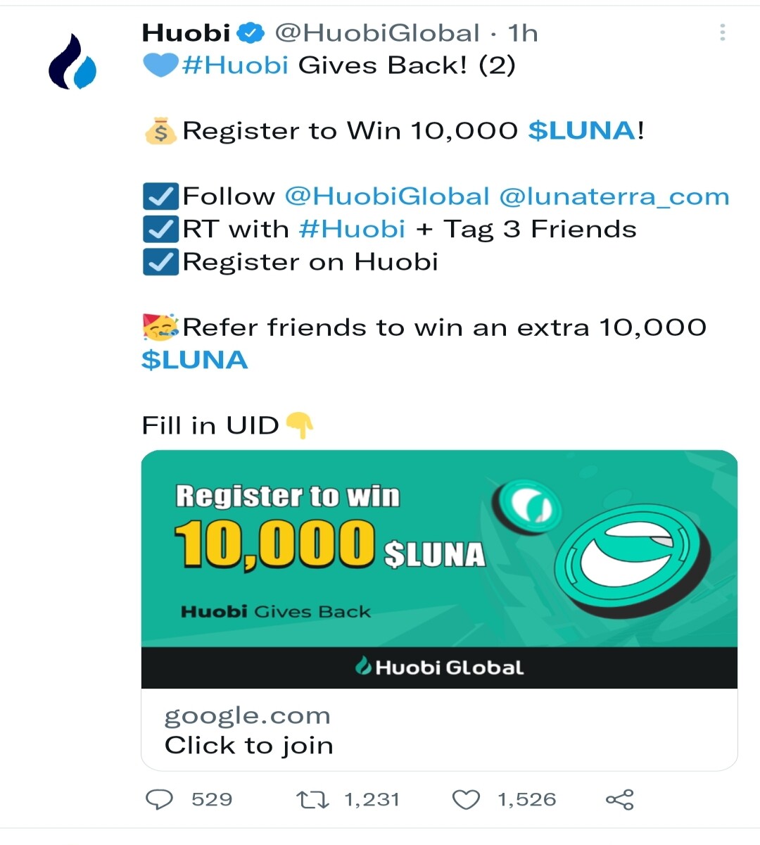 Huobi Tweet