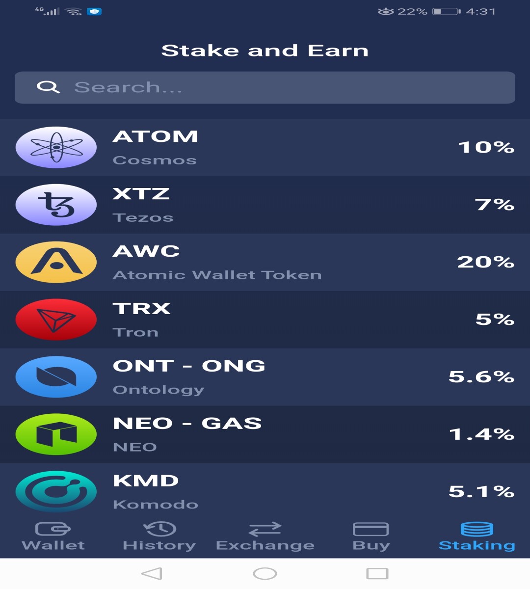 Stake and Earn section