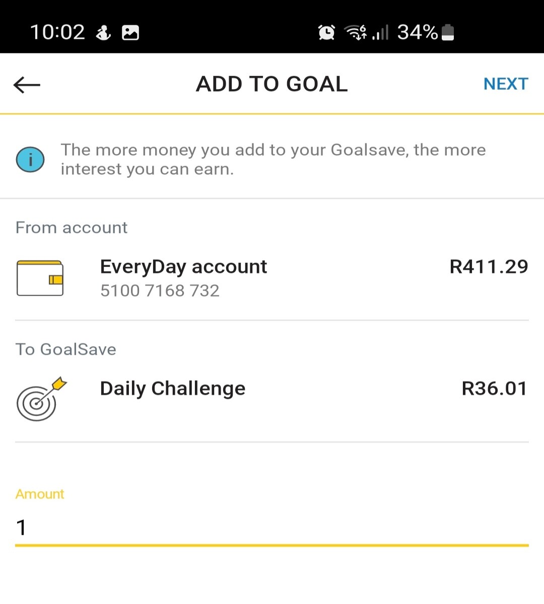 Day 1, saving R 1