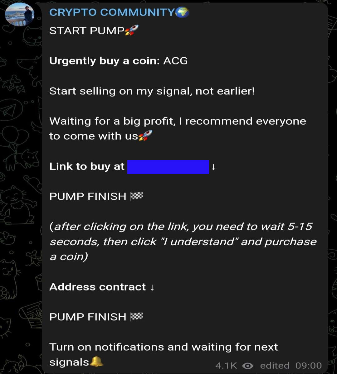 Instructions to begin pumping for a crypto pump and dump scheme from a scam IG account