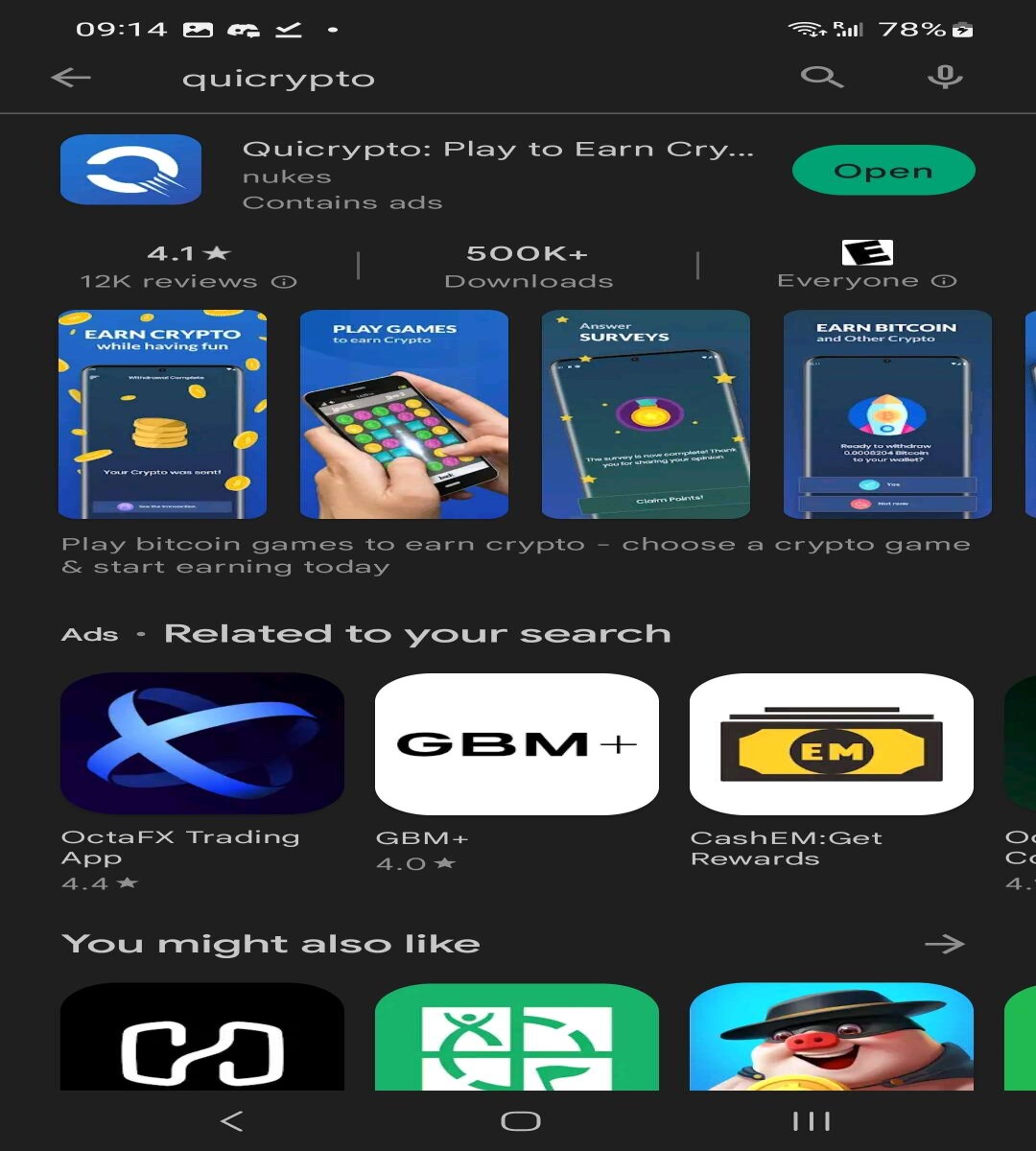 Google Play Store Screenshot of the Quicrypto Mobile App