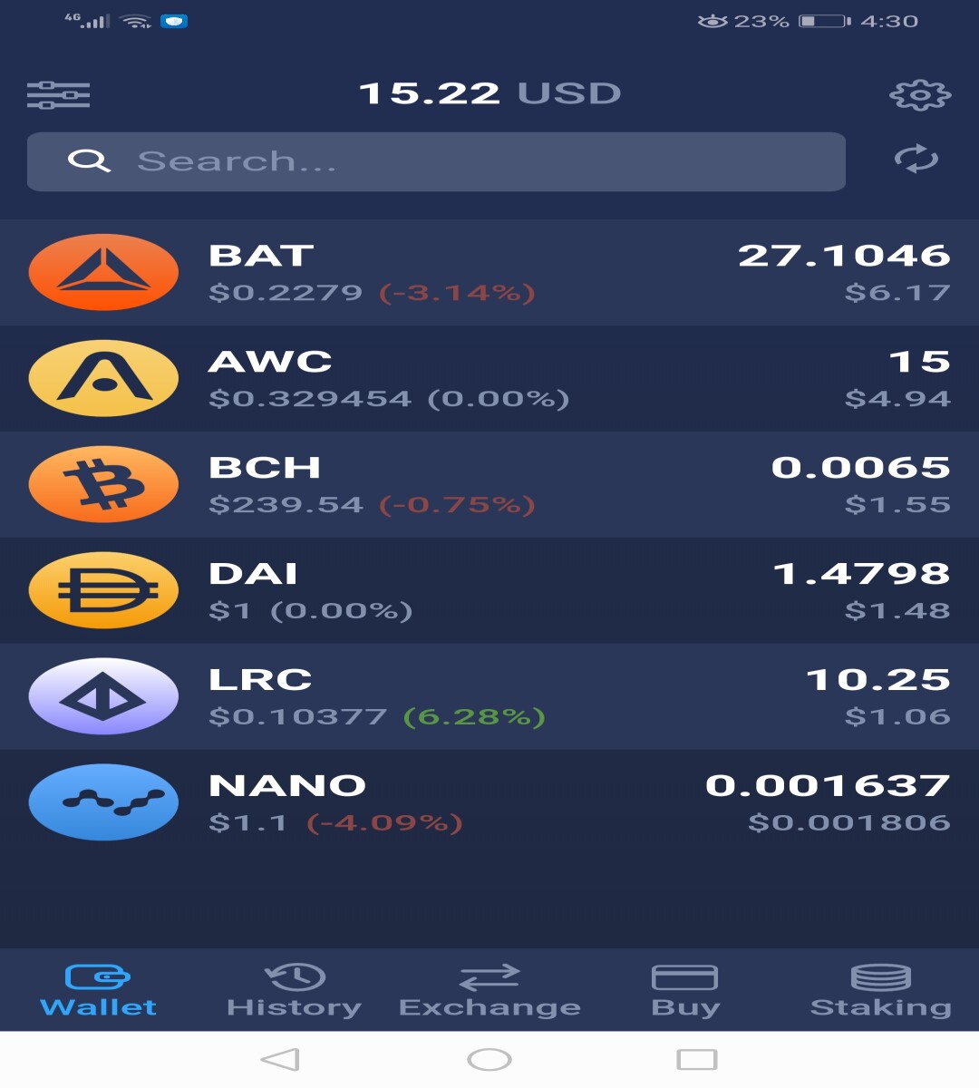 Wallet section