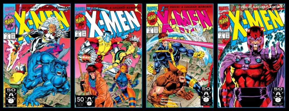 4 out of the 5 covers of X-Men 1