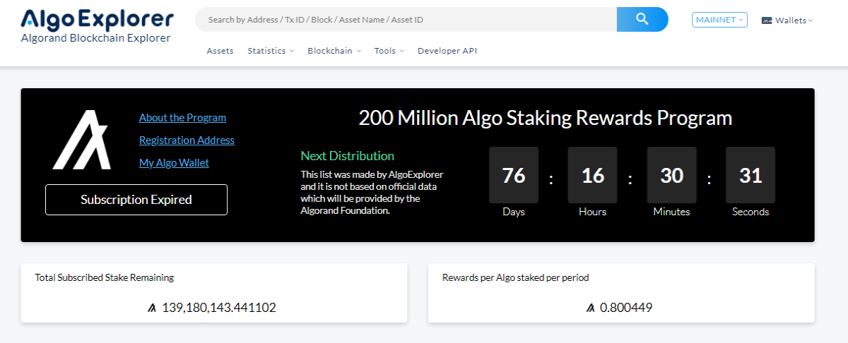 200 MILLION ALGO STAKING REWARDS PROGRAM