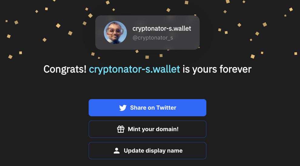 Congrats! cryptonator-s.wallet is yours forever