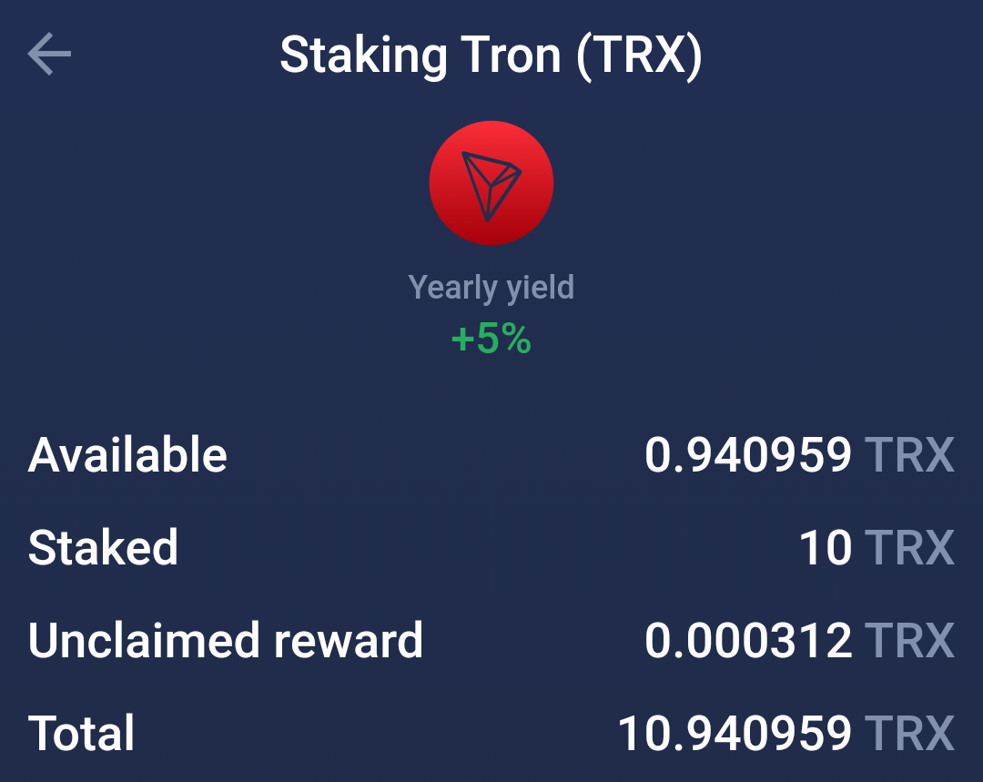 TRX staked in Atomic Wallet