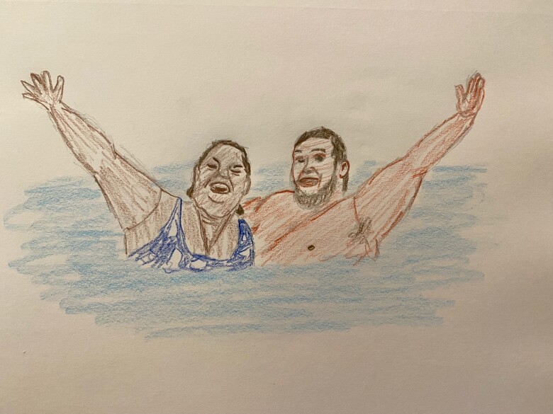 Swimming - colored pencil