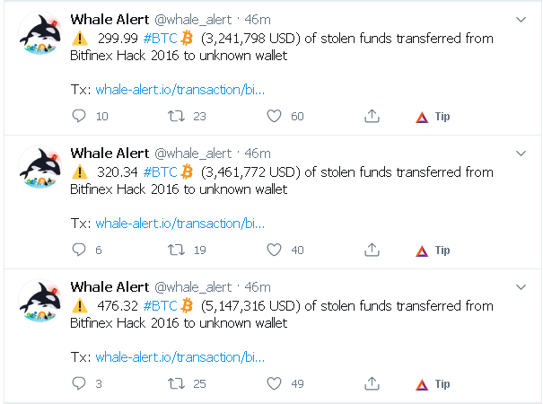 The last three transactions of stolen funds, via whale alert twitter
