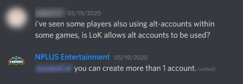 image of NPLUS Entertainment clarify multiple accounts within the game