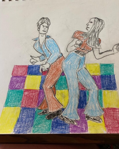 drawing of  a man and woman dancing