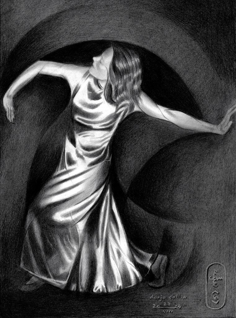 cubist art deco graphite pencil drawing of dancer Darja Collin