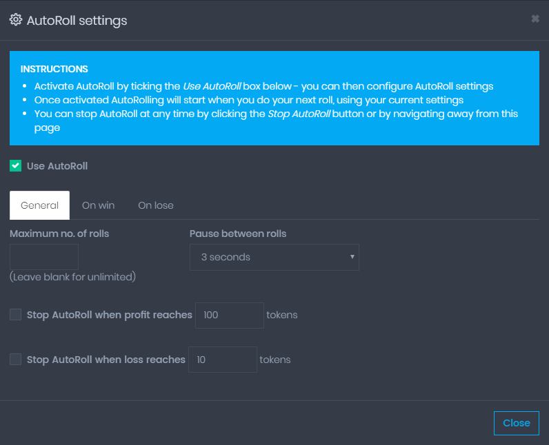 CP Autoroll Settings