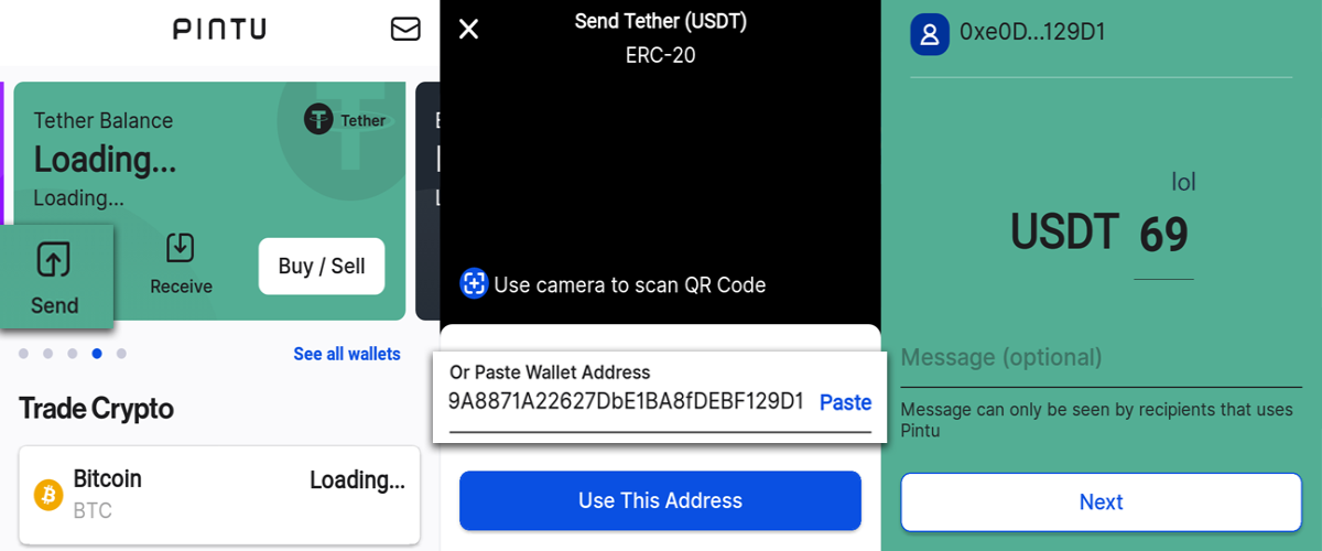 image of brief processes to send my USDT from Pintu to Atomic Wallet address